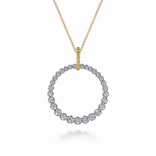 Layering Choice 14K White and Yellow Gold Diamond Bujukan 30mm Drop Necklace