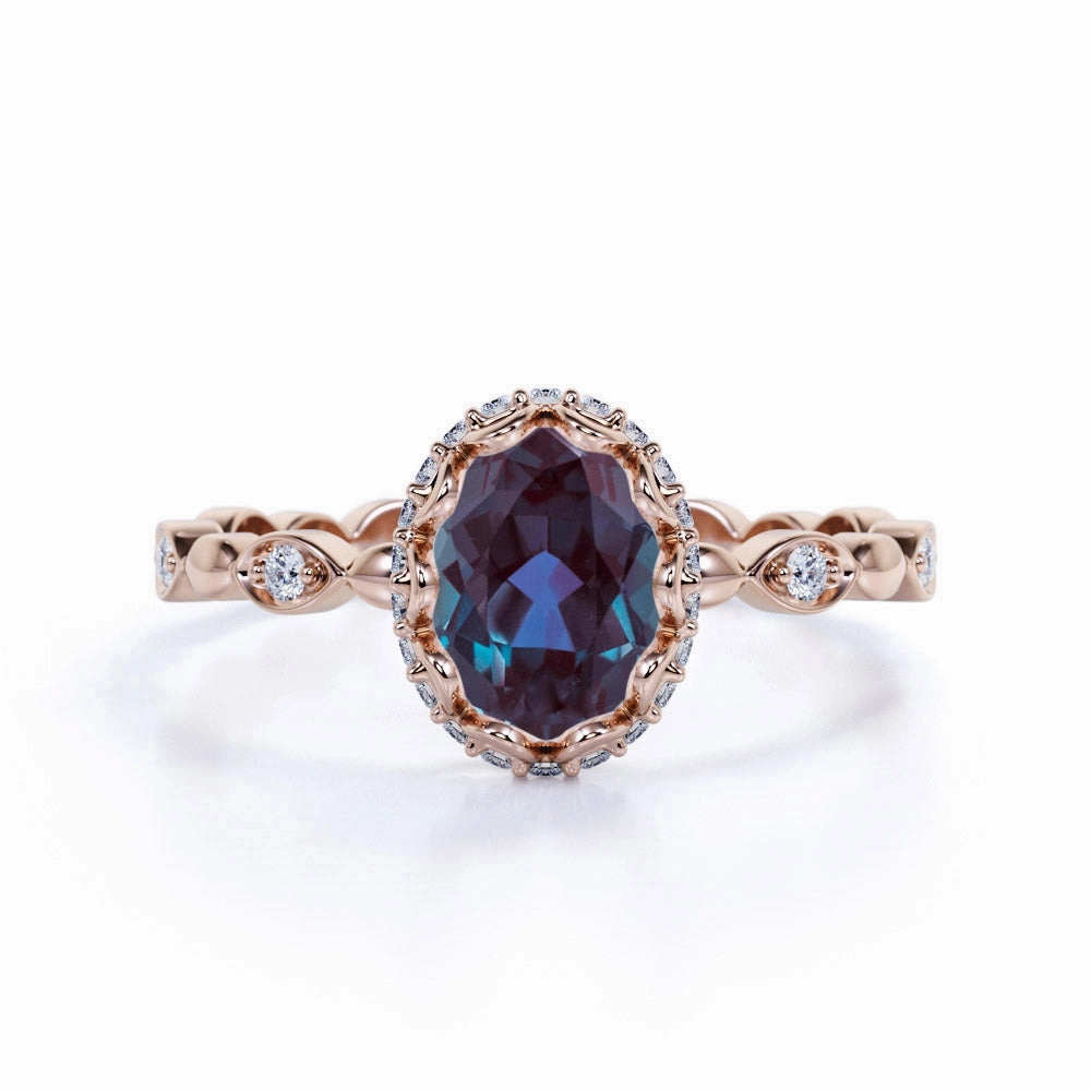 1.25 Ct Oval Cut Lab Alexandrite Halo Engagement Ring Holiday Gift Premium Symbol