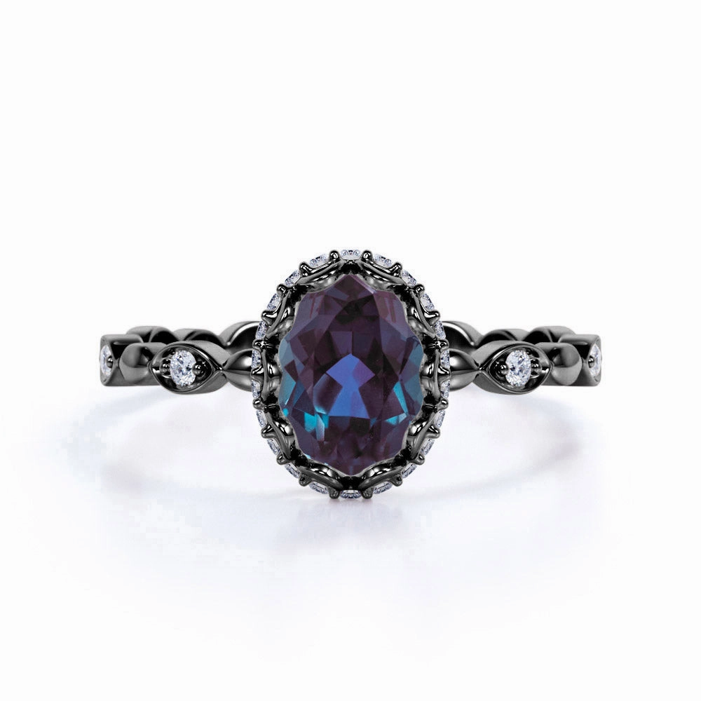 1.25 Ct Oval Cut Lab Alexandrite Halo Engagement Ring Refined Expression Low-Cost Design