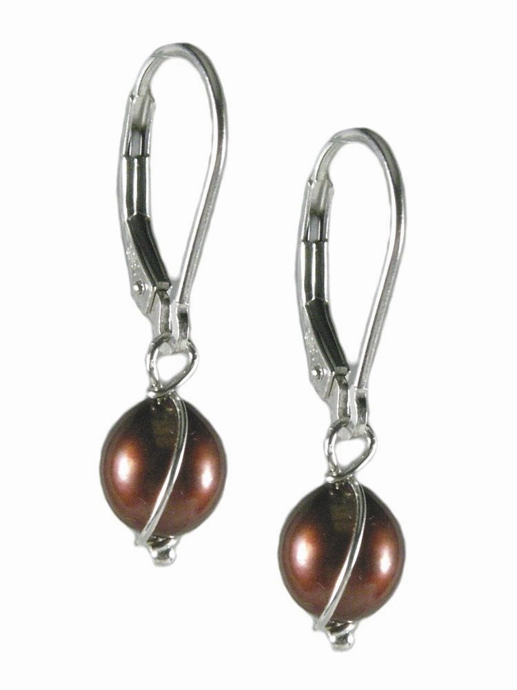 Dyed Black Cherry Red Cultured Freshwater Pearl Earrings Sterling Silver Simple Finish Attractive Adornment