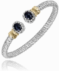 14K Yellow Gold and Sterling Silver Diamond Bangle Bracelet night look Polished Design