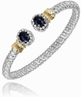 14K Yellow Gold and Sterling Silver Diamond Bangle Bracelet night look Polished Design