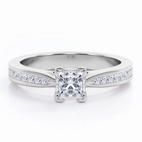 Winter Look Chevron Prong - 0.40 TCW Princess Cut Diamond - Channel Set Engagement Ring - 10K White Gold