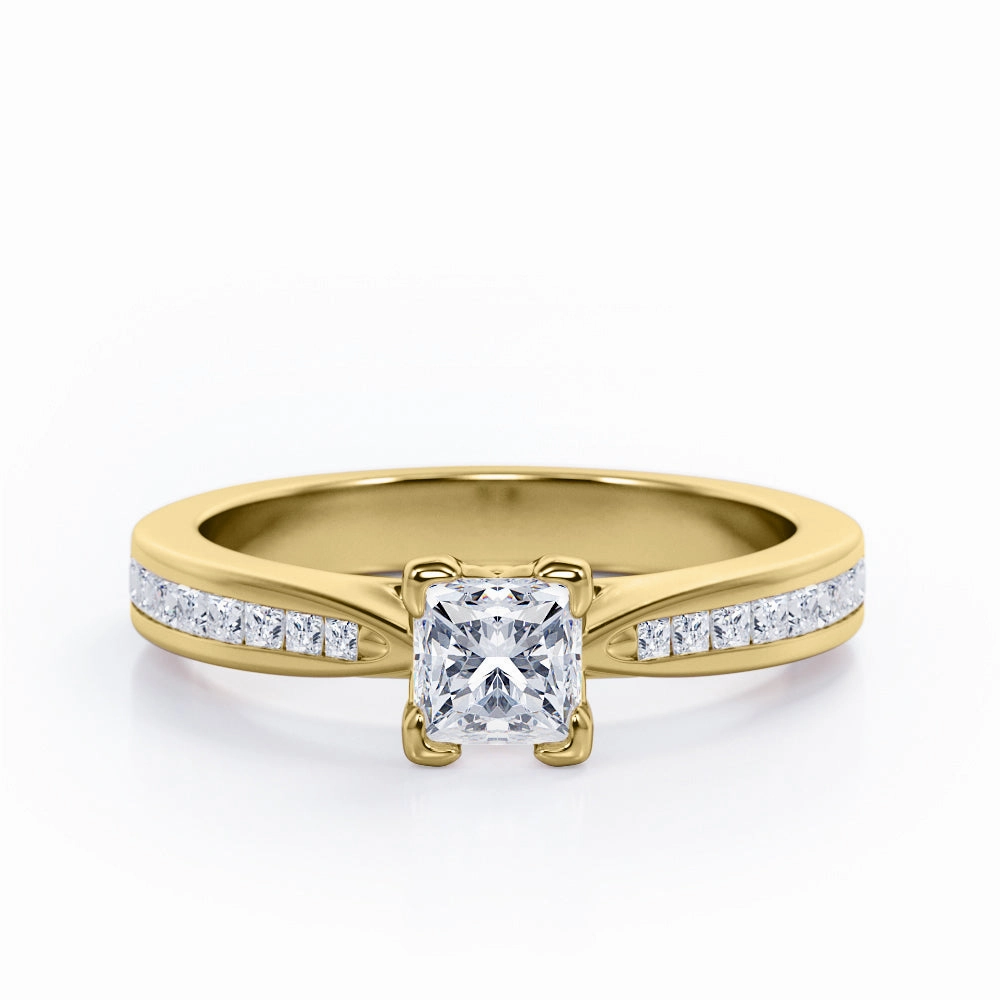 Chevron Prong - 0.40 TCW Princess Cut Diamond - Channel Set Engagement Ring - 10K White Gold Hypoallergenic Symbol