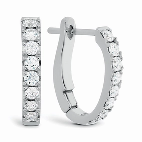 Glamorous Jewelry Vibrant Design Hearts On Fire Mini Hoop Graduated Round Small Hoop Diamond Earrings in 18K White Gold (.32ctw)