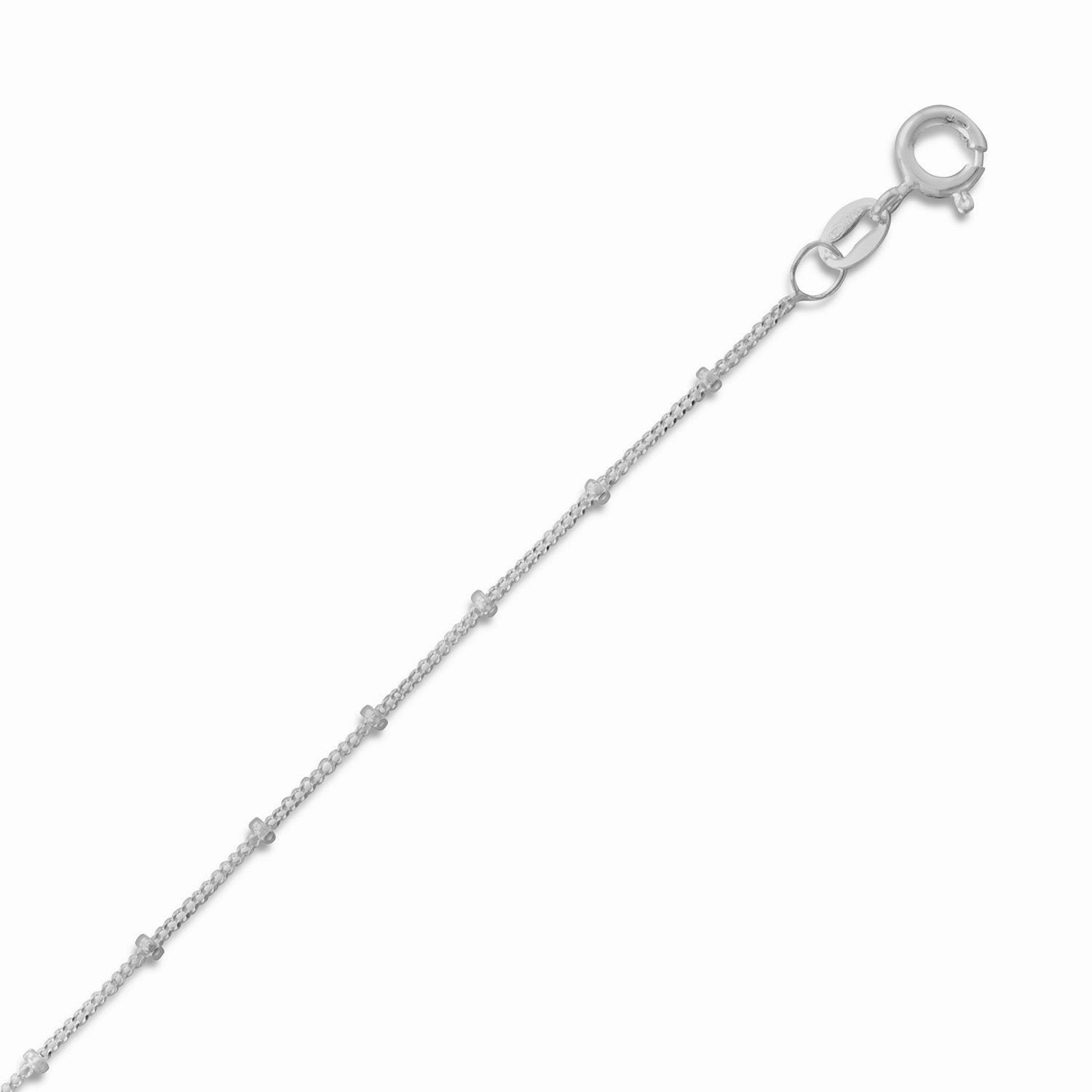 Sterling Silver Satellite Chain Anklet with Bead Accent Adjustable Length Traditional Lore