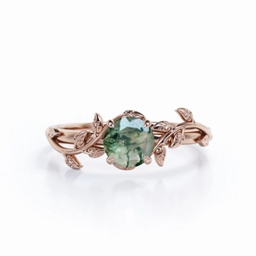 Nature Inspired 1 Carat Natural Green Moss Agate Solitaire Engagement Ring - Forest Ring - 18K Rose Gold Over Silver Must have item