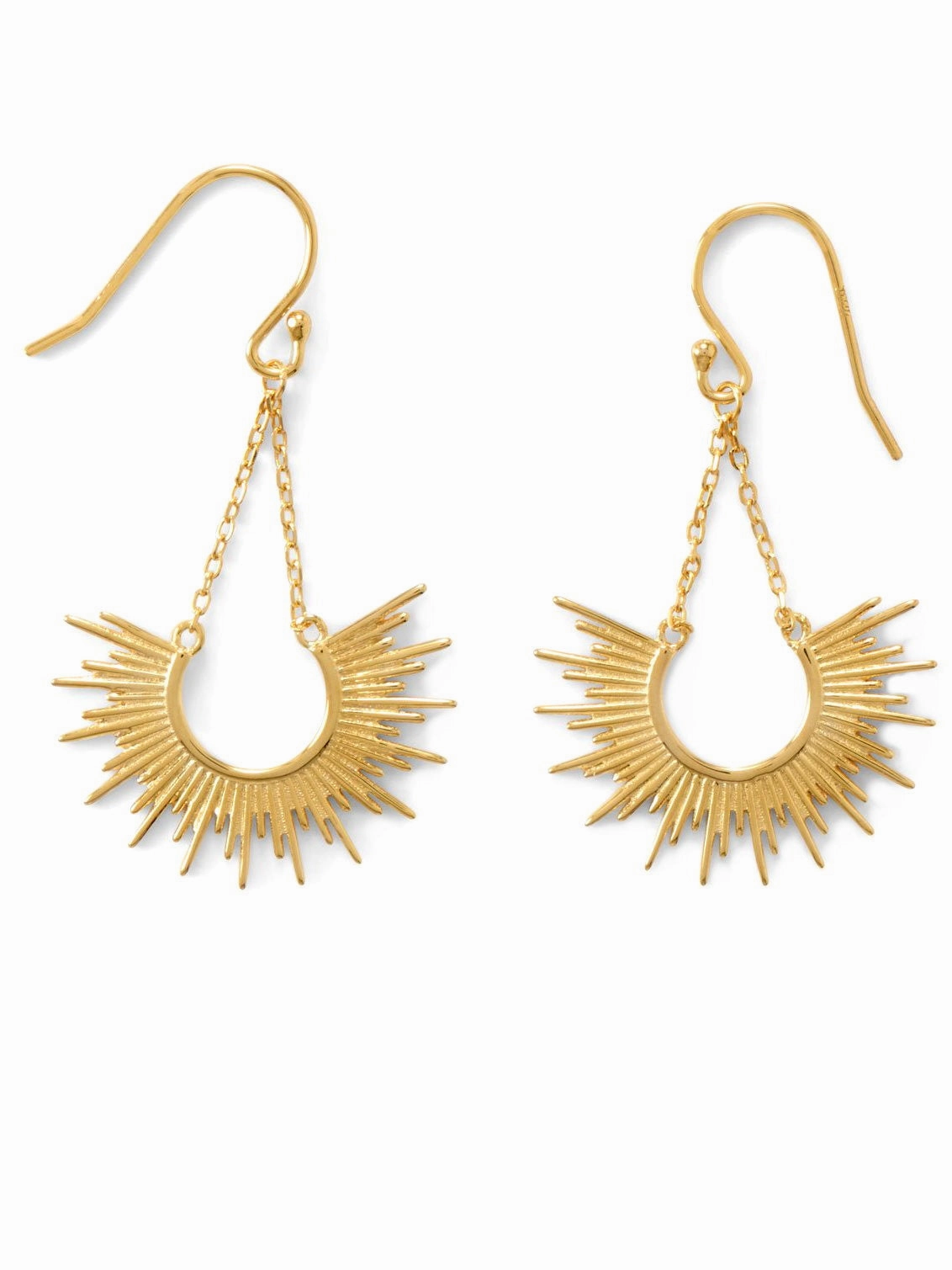 Sunrise Earrings Gold-plated with Chain Half Sun Design Glittering Product