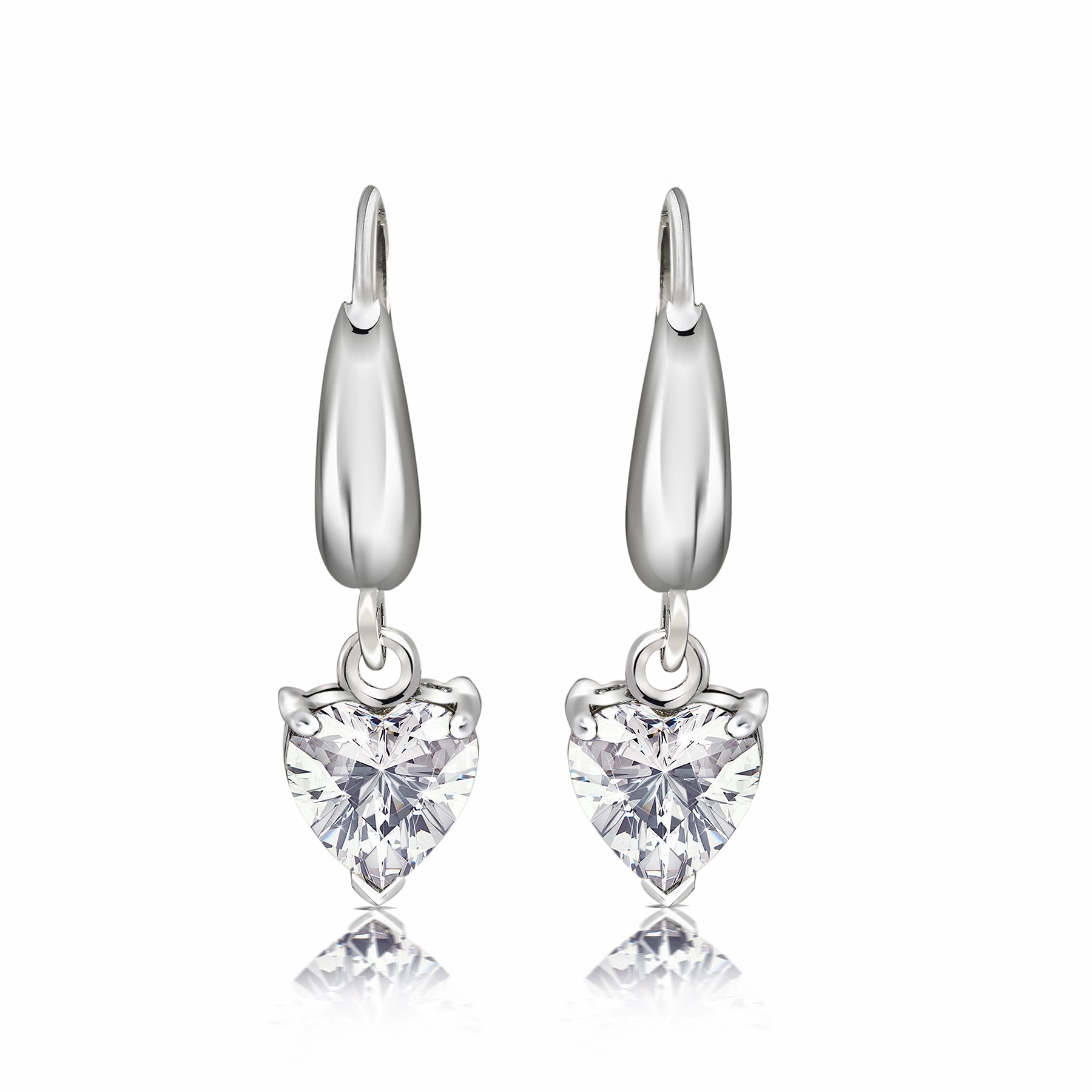Enchanting 1.5 Carat Heart Shaped Moissanite Dangle Earrings in 18K White Gold over Silver Oversized Accessory Pearlescent Jewelry