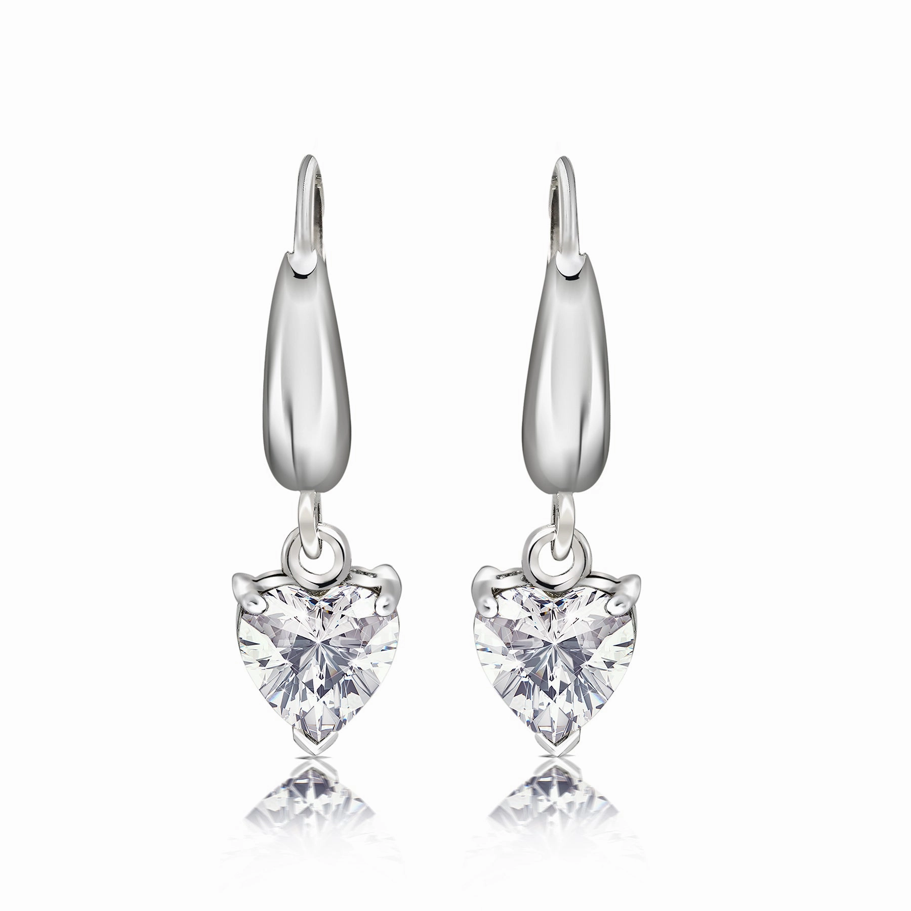Enchanting 1.5 Carat Heart Shaped Moissanite Dangle Earrings in 18K White Gold over Silver Sturdy Ornament Trendy Appearance