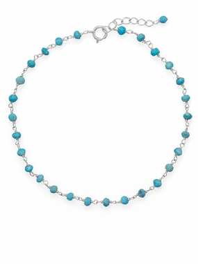 Reconstituted Turquoise Anklet Adjustable Length Rhodium-plated Friendship Token Luxury Beauty