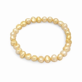 Yellow Dyed Freshwater Cultured Freshwater Pearl Stretch Bracelet Reliable Vision Structured Build