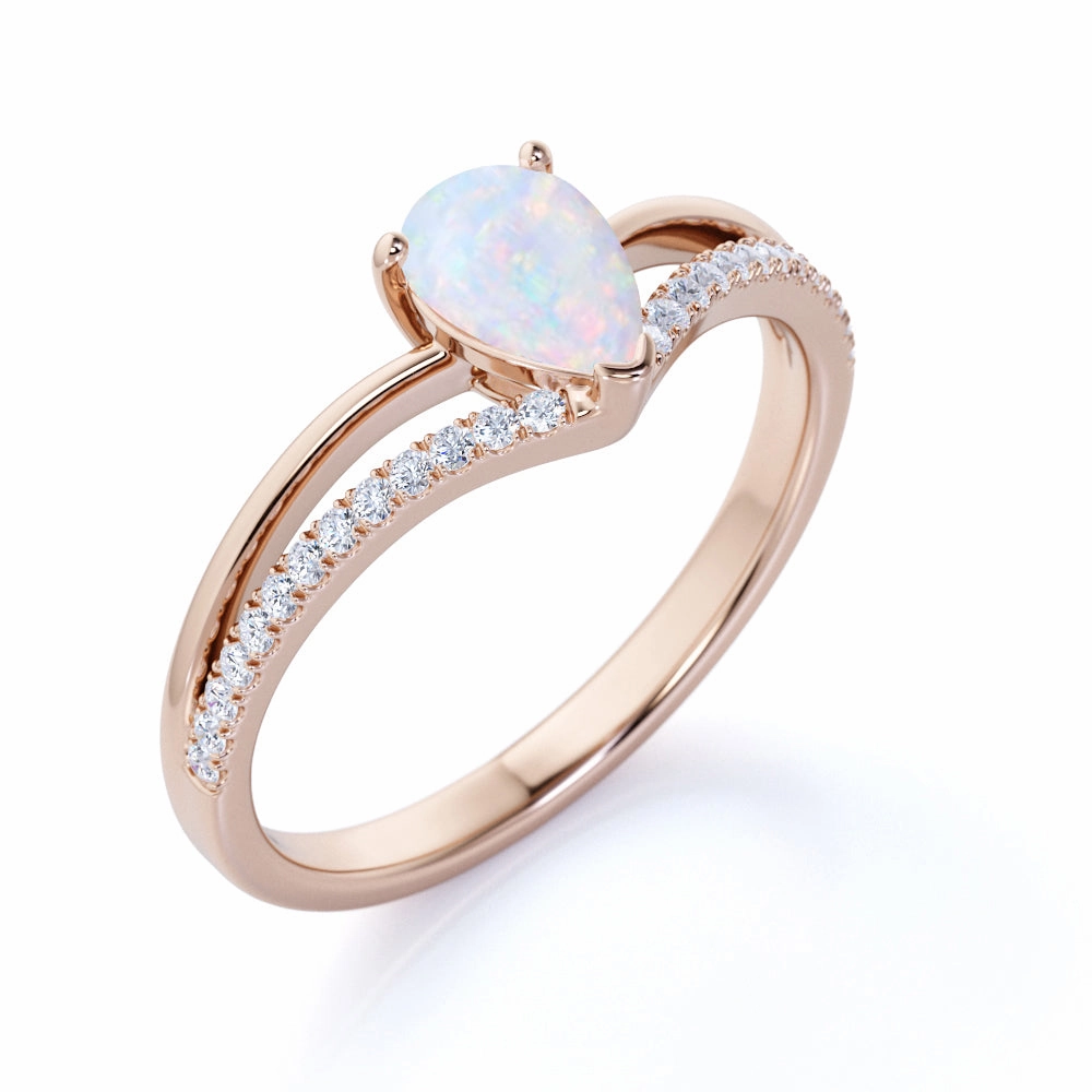 Amazing Item Convenient Look Contoured 1.50 Ct Pear Cut Lab Created Opal Engagement Ring