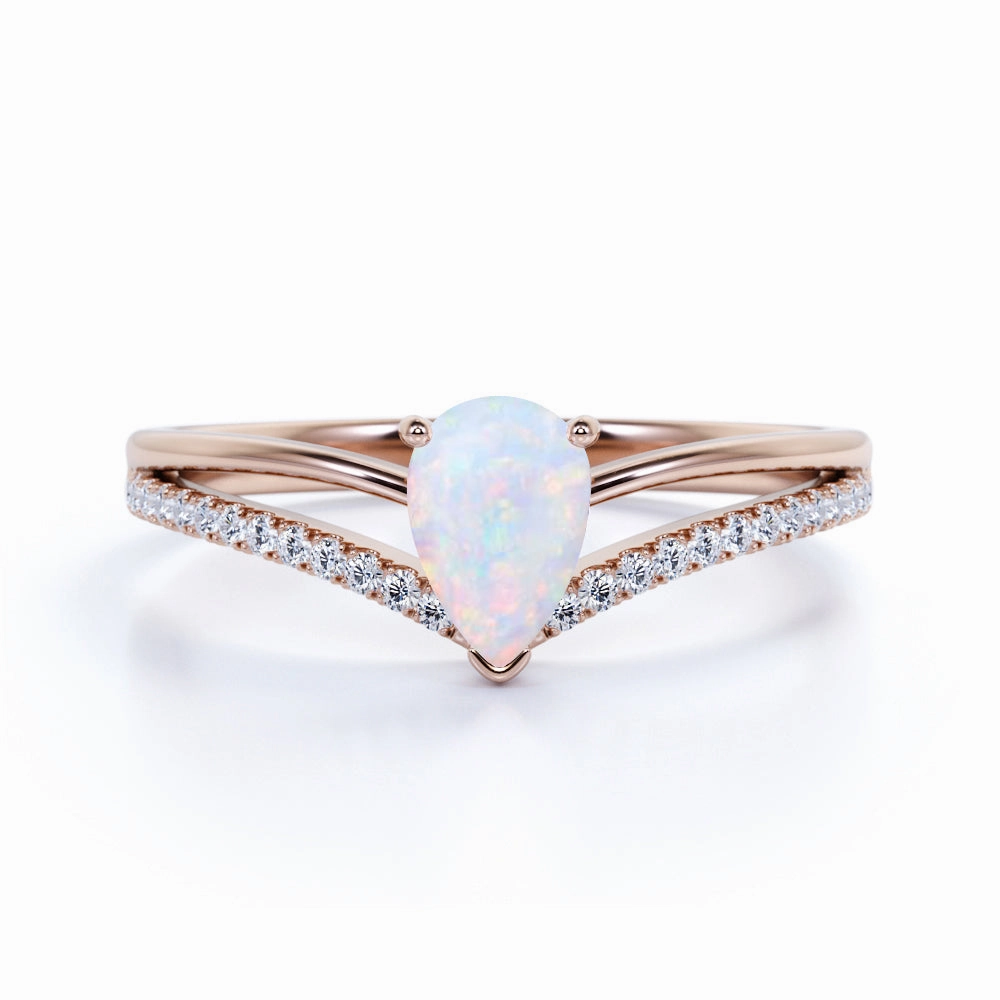 Neutral Accessory Contoured 1.50 Ct Pear Cut Lab Created Opal Engagement Ring