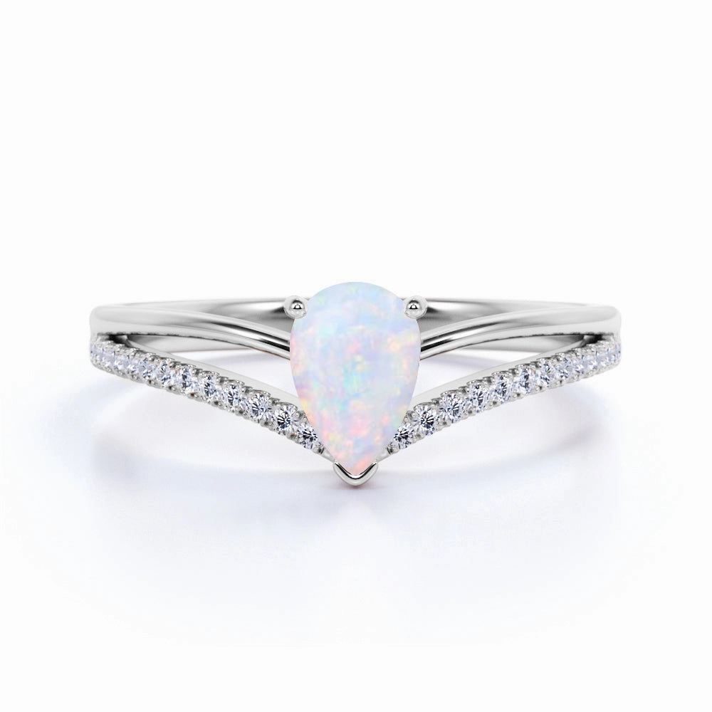 Contoured 1.50 Ct Pear Cut Lab Created Opal Engagement Ring Matching accessory