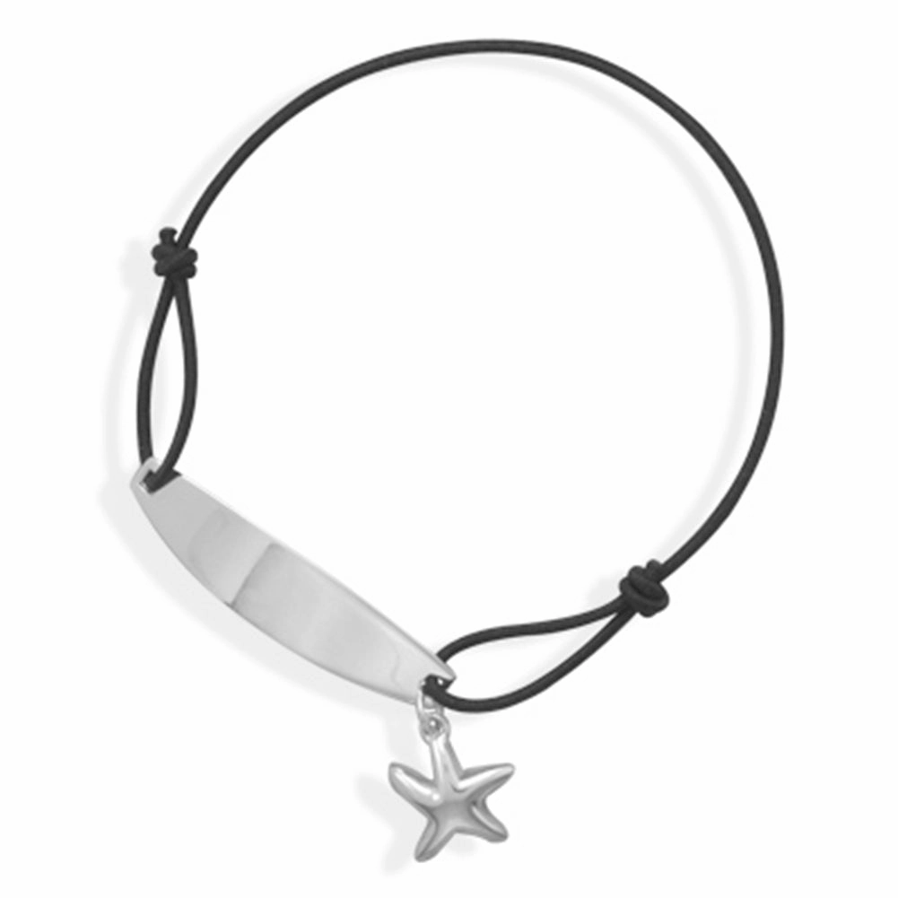 Entertaining Aspect Curved Silhouettes Engraveable ID Bracelet with Starfish Charm Sterling Silver Adjustable