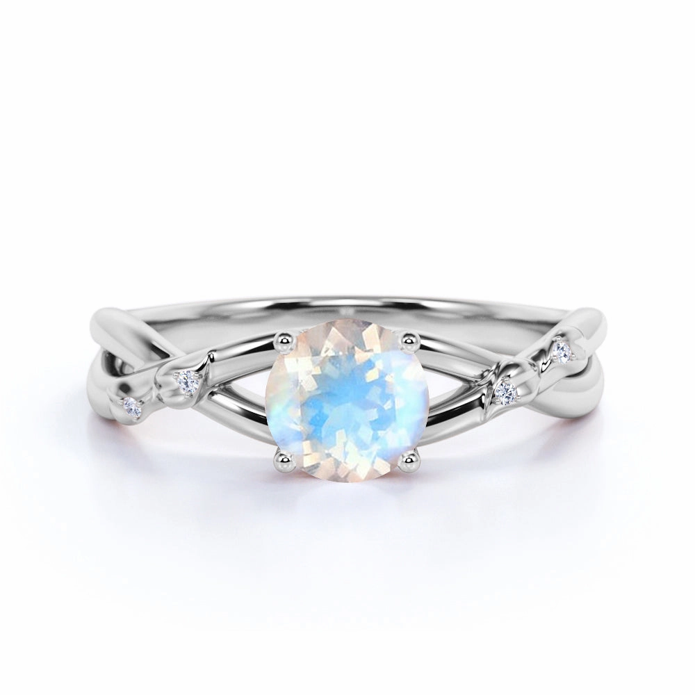 Twisted Twig 1.35 ct Round Moonstone Engagement Ring Trendy Craft Minimal Pop