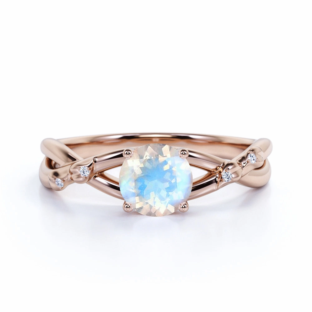 Twisted Twig 1.35 ct Round Moonstone Engagement Ring Inspiring Jewelry Simple Elegance
