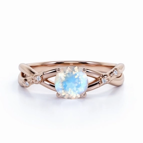 Fashion Forward Twisted Twig 1.35 ct Round Moonstone Engagement Ring