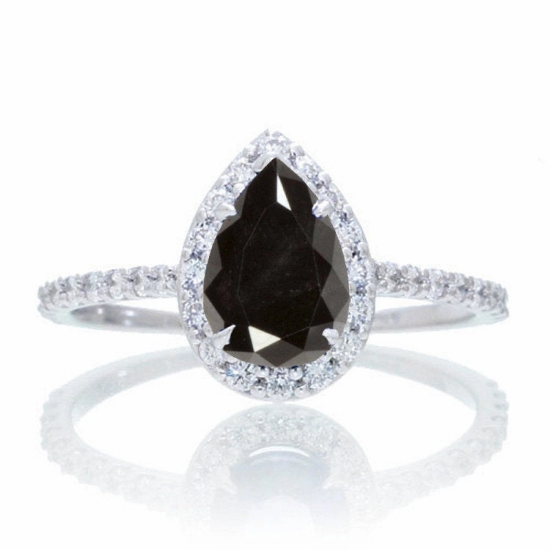 1.25 ct Pear Lab Black Diamond Halo Engagement Ring Traditional Keepsake Custom Expression