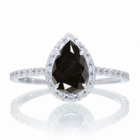 1.25 ct Pear Lab Black Diamond Halo Engagement Ring Traditional Keepsake Custom Expression
