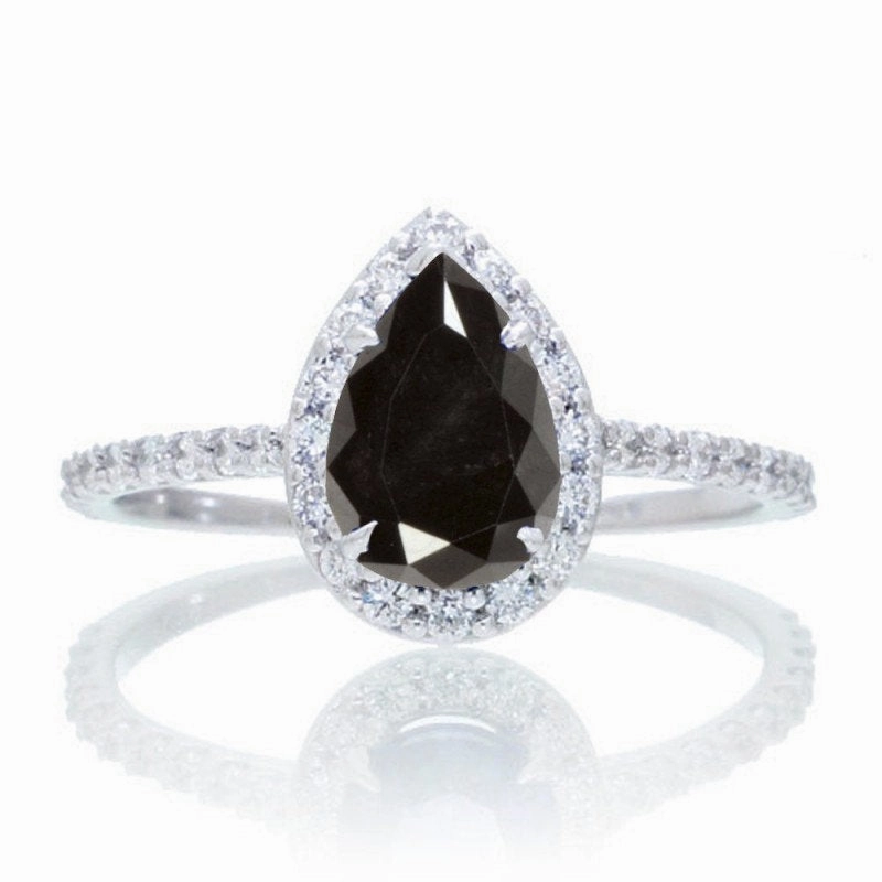 Timeless Accent Secure Work 1.25 ct Pear Lab Black Diamond Halo Engagement Ring