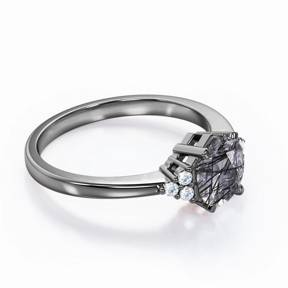 1.25 ct Round Black Rutilated Quartz Seven Stone Engagement Ring Custom Article Elegant Embellishment