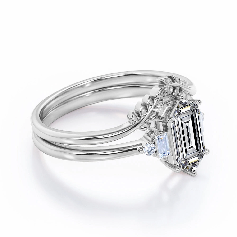 Marvelous 0.8 carat Hexagon Moissanite and diamond Wedding Set in White Gold Gift Pack