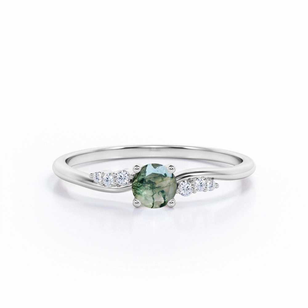 Artisan Symbol 7 Stone 0.55 Carat Round Moss Agate Engagement Ring