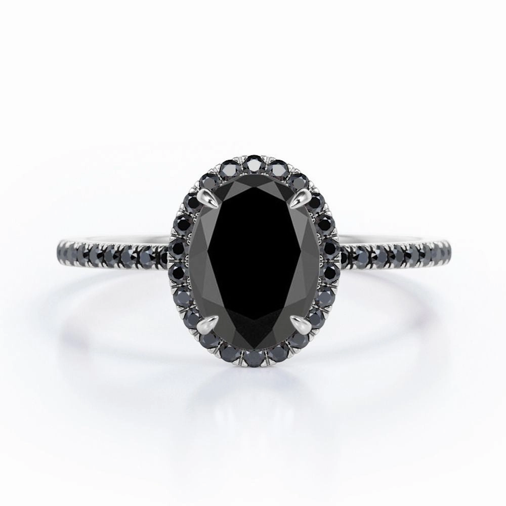 Artistic Mark Wonderful Gift 1.5 ct Oval Lab Black Diamond Halo Pave Engagement Ring