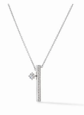 Hearts On Fire 18K White Gold Round Shape Diamond Barre Floating Single Diamond Pave Necklace (.45ctw) Minimal Edge Evening Ready