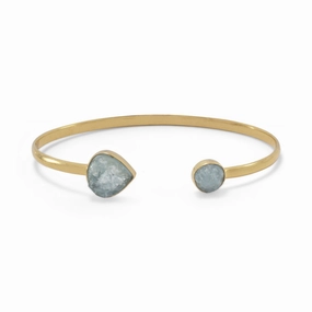 Ruby Class Casual Elegance Aquamarine Open Cuff Bracelet Gold-plated Sterling Silver