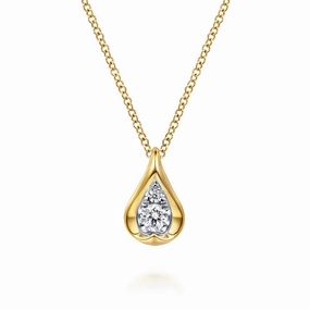 Dazzling Sparkle Daytime Sparkle 14K White and Yellow Gold Diamond Teardrop Pendant Necklace