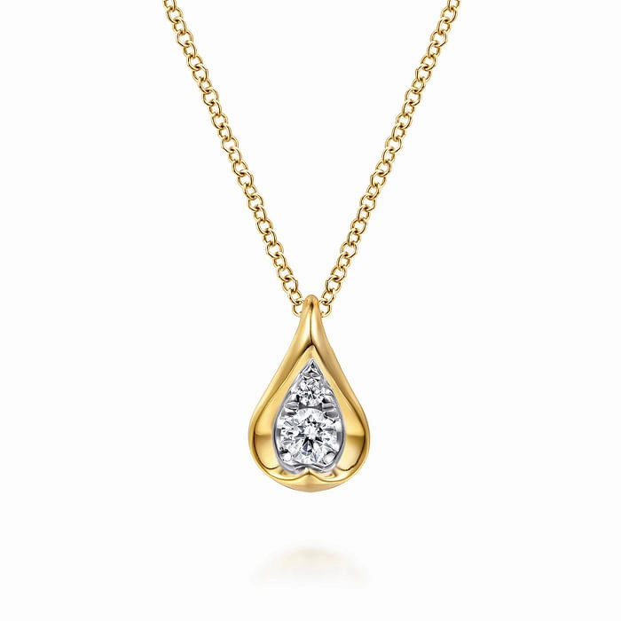 Dazzling Sparkle Daytime Sparkle 14K White and Yellow Gold Diamond Teardrop Pendant Necklace