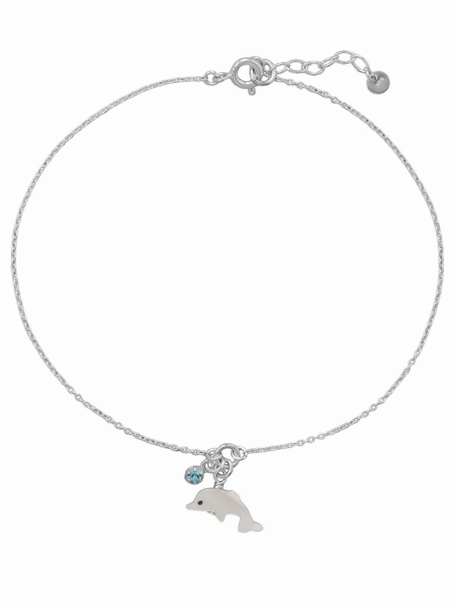 Creative Sight Recently Crafted Anklet Ankle Bracelet Dolphin Charm and Blue Crystal Adjustable Sterling Silver