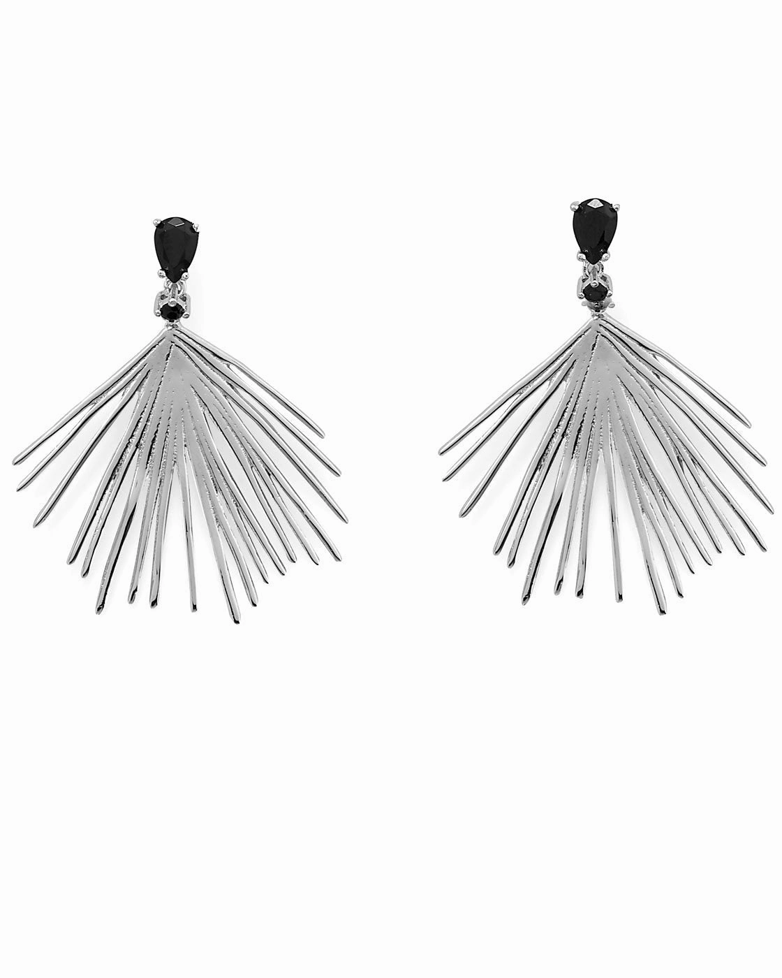 Comfortable feature Modern Must-Have Nontarnish Sterling Silver Fan Earrings with Black Zirconia