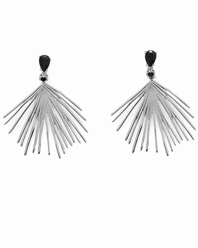Comfortable feature Modern Must-Have Nontarnish Sterling Silver Fan Earrings with Black Zirconia