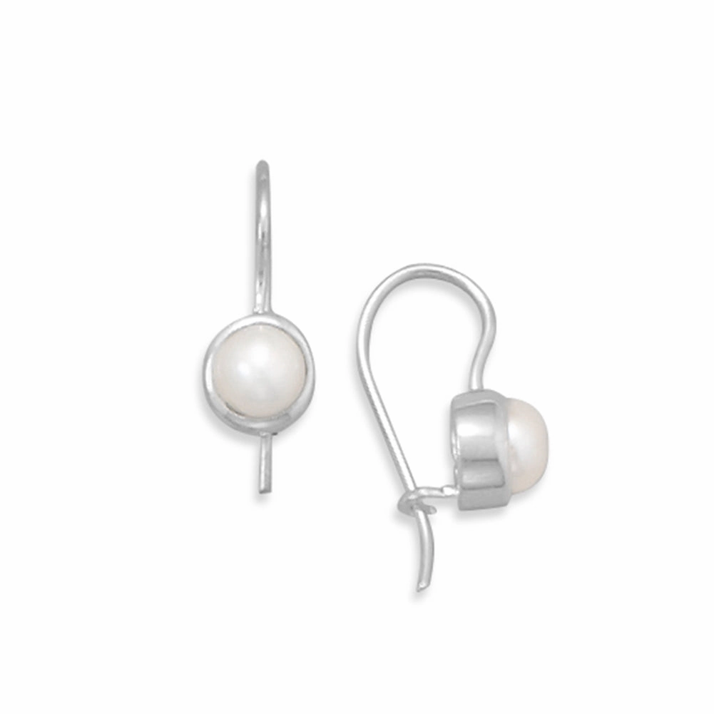 Linear Jewelry Round Decoration White Cultured Freshwater Pearl Earrings Sterling Silver