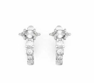Elegant Details Gloss Layer Noam Carver Latis Collection Marquise Small Hoop Diamond Earrings in 14K White Gold (.74ctw)
