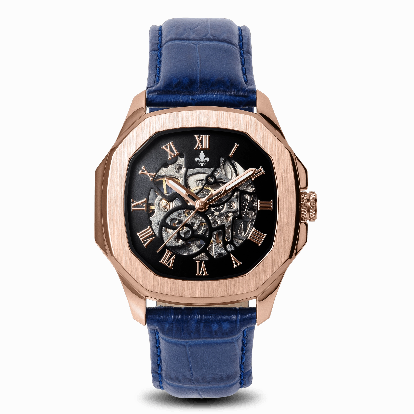 Innovative Comfort Fashion Craft The Avalon Rose Gold   Blue Leather Croc Pattern Strap