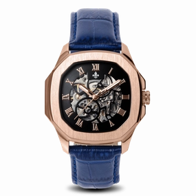 Innovative Comfort Fashion Craft The Avalon Rose Gold   Blue Leather Croc Pattern Strap