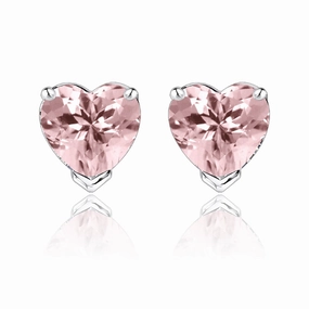 Gorgeous 1 Carat Heart Cut - Pink Tourmaline - October Birthstone Solitaire Stud Earrings in 18K White Gold Plating over Silver Pastel Ornament Classic Option