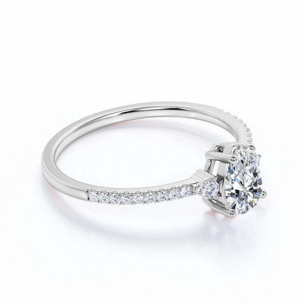 Surface Prong Set 0.40 ct TDW Pear Diamond and Vintage Engagement Ring in White Gold Artisan Product