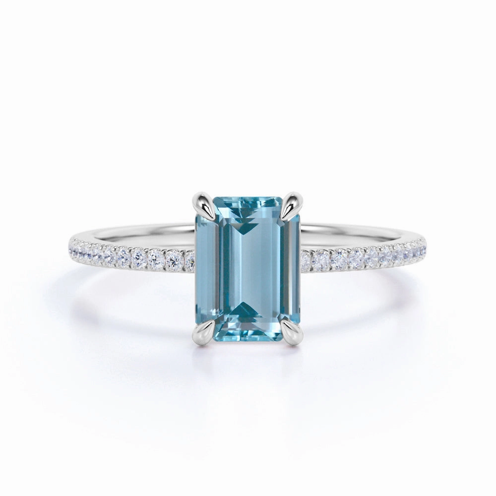 1.25 ct Emerald Aquamarine Pave Engagement Ring Fine Adornment Simple Detail
