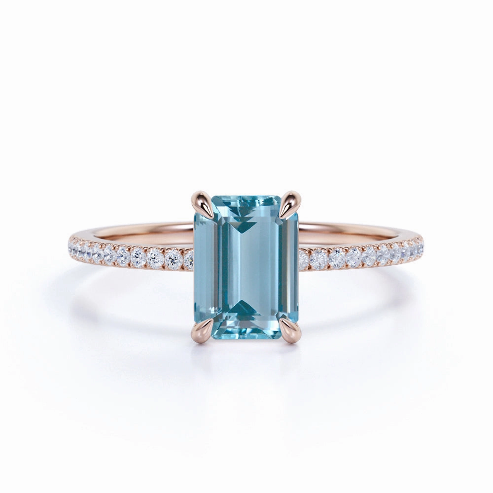 1.25 ct Emerald Aquamarine Pave Engagement Ring Bendable Item Wonderful Accessory