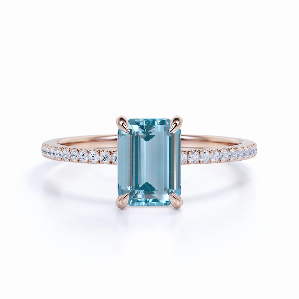 Processed Item Amazing Item 1.25 ct Emerald Aquamarine Pave Engagement Ring