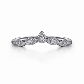 Artful Sparkle Vintage Inspired 14K White Gold Curved Gold Diamond Anniversary Band