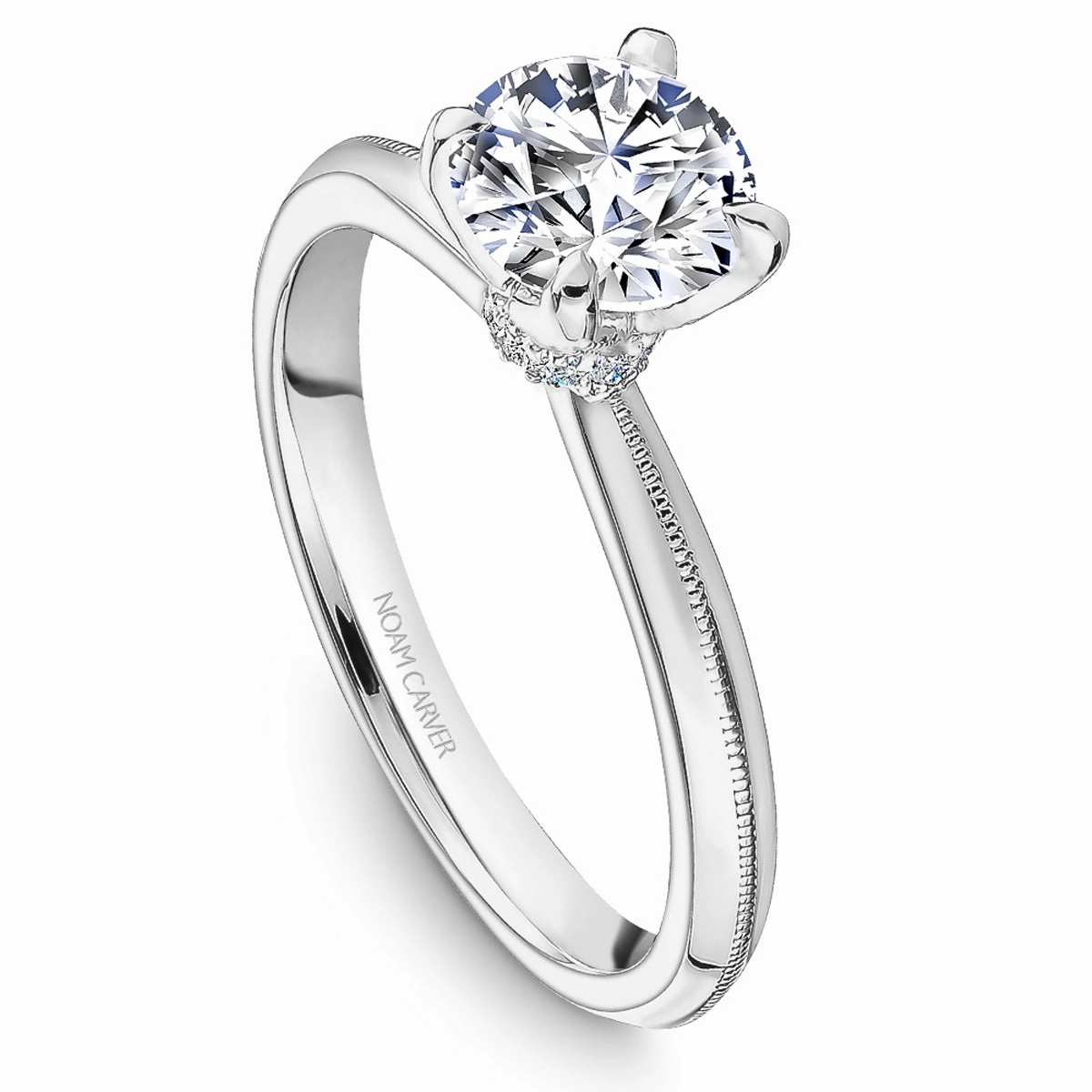 Elegant Details Captivating Piece Noam Carver Hidden Halo Solitaire Engagement Ring Setting in White Gold