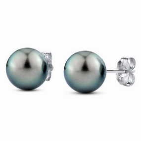 11mm Tahitian Cultured Pearl Stud Earrings in 14K White Gold Sparkling Shine Exquisite Style