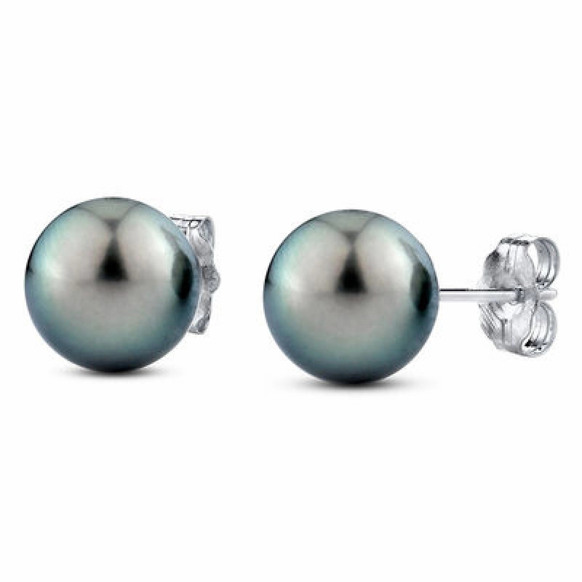 11mm Tahitian Cultured Pearl Stud Earrings in 14K White Gold Sparkling Shine Exquisite Style